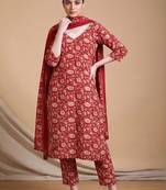 Women Floral Printed Regular Chikankari Kurta with Trousers & With Dupatta