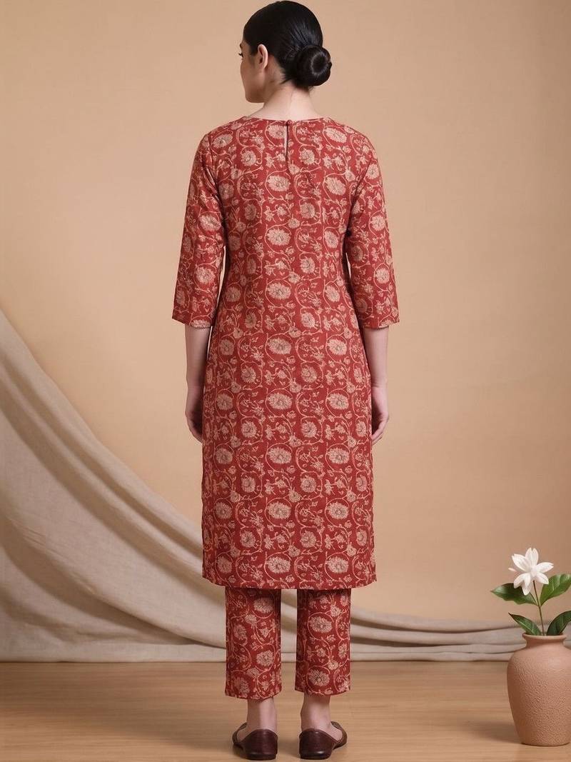 Women Floral Printed Regular Chikankari Kurta with Trousers & With Dupatta