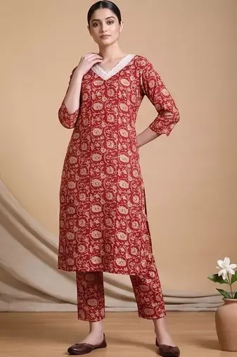 Women Floral Printed Regular Chikankari Kurta with Trousers & With Dupatta