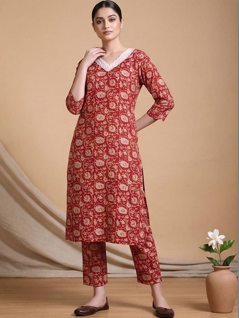 Women Floral Printed Regular Chikankari Kurta with Trousers & With Dupatta