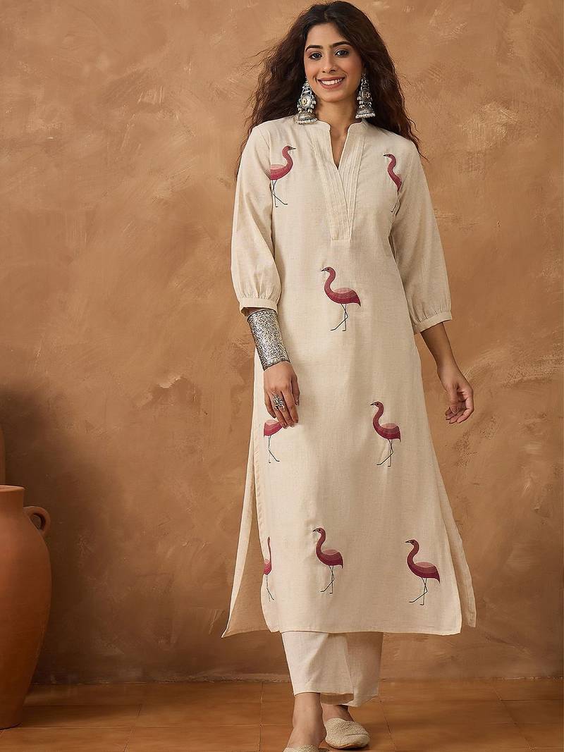 Women Ethnic Motifs Embroidered Regular Thread Work Kurta with Trousers