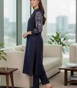 Women Ethnic Motifs Embroidered Panelled Thread Work Kurta with Trousers