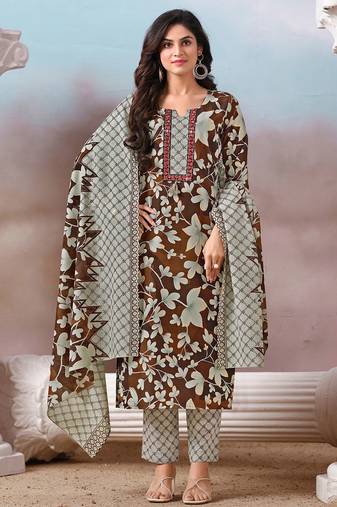 Women Floral Printed Regular Kurta with Trousers & With Dupatta