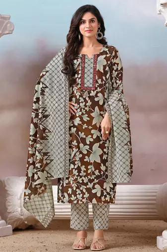 Women Floral Printed Regular Kurta with Trousers & With Dupatta