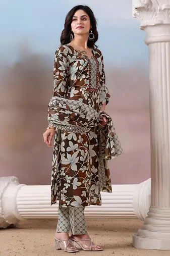 Women Floral Printed Regular Kurta with Trousers & With Dupatta