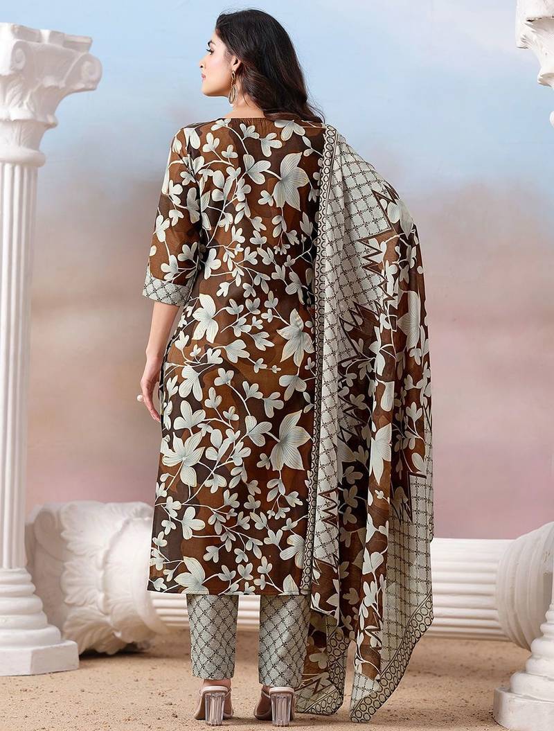 Women Floral Printed Regular Kurta with Trousers & With Dupatta