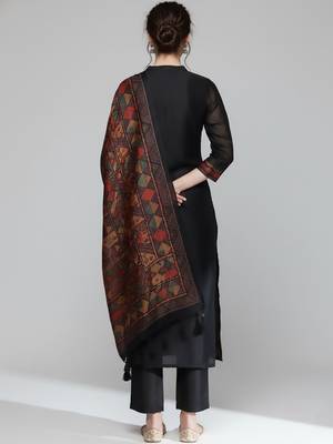 Women Regular Chanderi Silk Kurta with Trousers & With Dupatta 2
