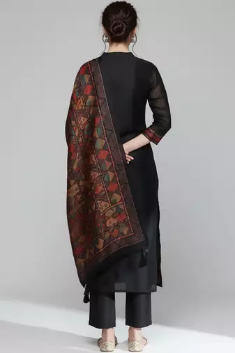 Women Regular Chanderi Silk Kurta with Trousers & With Dupatta