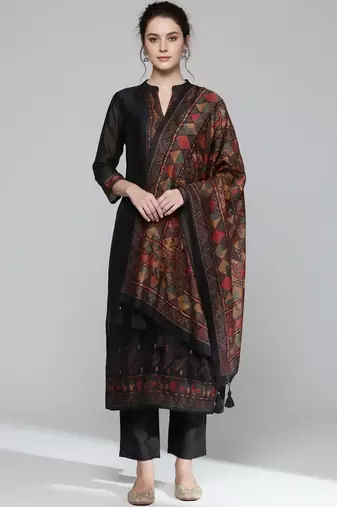 Women Regular Chanderi Silk Kurta with Trousers & With Dupatta