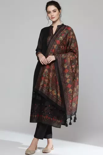 Women Regular Chanderi Silk Kurta with Trousers & With Dupatta