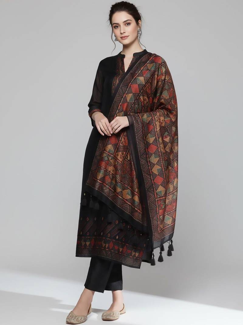 Women Regular Chanderi Silk Kurta with Trousers & With Dupatta