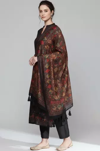 Women Regular Chanderi Silk Kurta with Trousers & With Dupatta