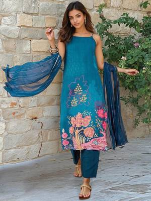 Women Floral Printed Regular Beads and Stones Kurta with Trousers & With Dupatta 1