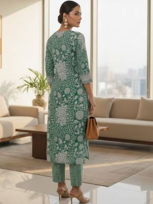 Women Floral Printed Regular Pure Cotton Kurta with Trousers & With Dupatta 5