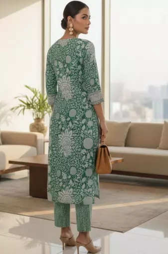 Women Floral Printed Regular Pure Cotton Kurta with Trousers & With Dupatta