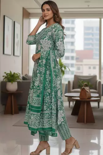 Women Floral Printed Regular Pure Cotton Kurta with Trousers & With Dupatta