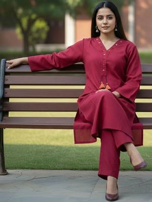 Women Regular Thread Work Kurta with Trousers 1