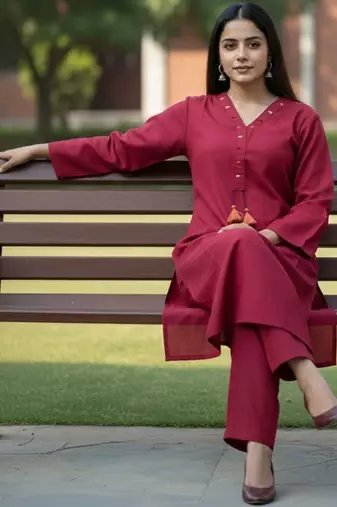 Women Regular Thread Work Kurta with Trousers