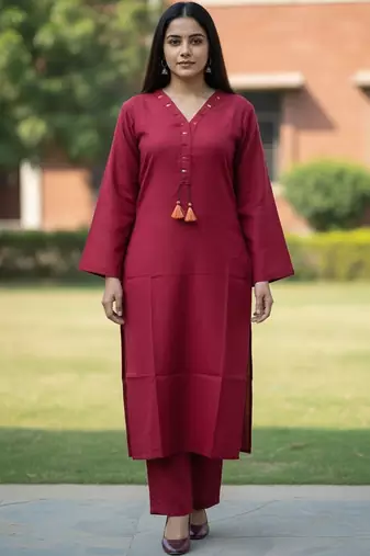 Women Regular Thread Work Kurta with Trousers