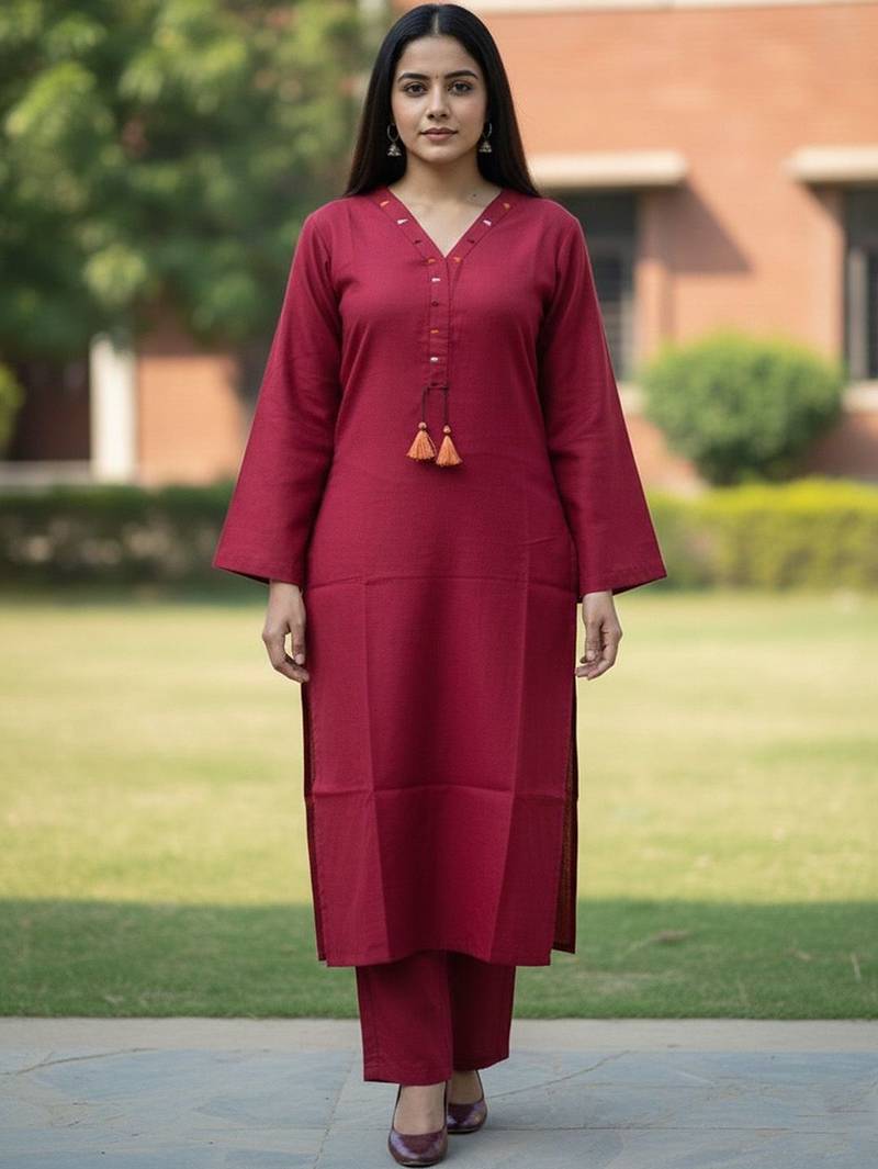 Women Regular Thread Work Kurta with Trousers