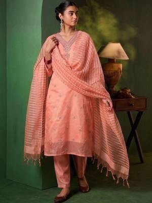 Women Ethnic Motifs Embroidered Regular Thread Work Kurta with Trousers & With Dupatta 1