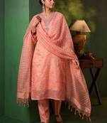 Women Ethnic Motifs Embroidered Regular Thread Work Kurta with Trousers & With Dupatta