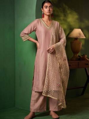 Women Ethnic Motifs Regular Thread Work Kurta with Palazzos & With Dupatta 1