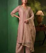 Women Ethnic Motifs Regular Thread Work Kurta with Palazzos & With Dupatta