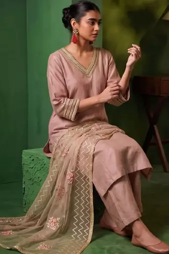 Women Ethnic Motifs Regular Thread Work Kurta with Palazzos & With Dupatta