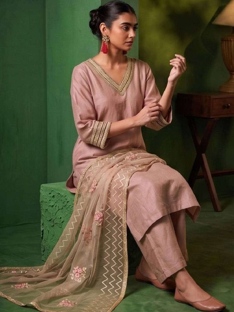Women Ethnic Motifs Regular Thread Work Kurta with Palazzos & With Dupatta