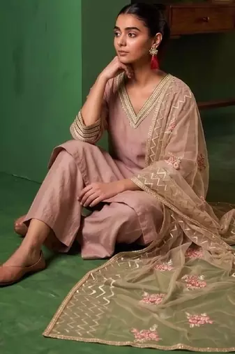 Women Ethnic Motifs Regular Thread Work Kurta with Palazzos & With Dupatta