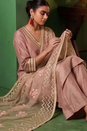 Women Ethnic Motifs Regular Thread Work Kurta with Palazzos & With Dupatta