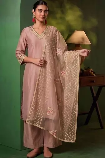 Women Ethnic Motifs Regular Thread Work Kurta with Palazzos & With Dupatta
