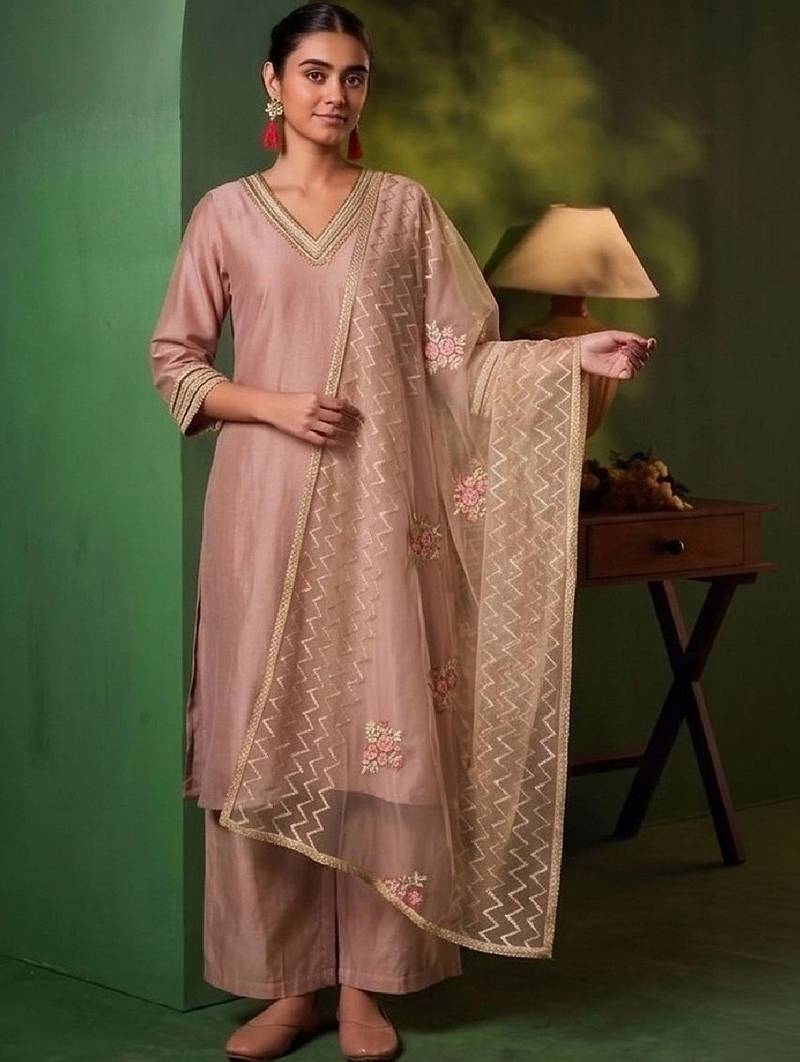 Women Ethnic Motifs Regular Thread Work Kurta with Palazzos & With Dupatta