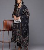 Floral Printed Sequinned Kurta With Trousers & Dupatta