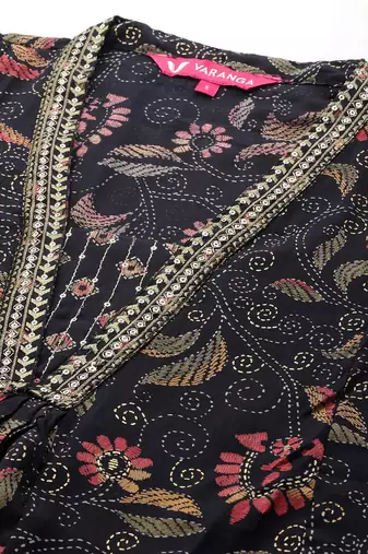 Floral Printed Sequinned Kurta With Trousers & Dupatta
