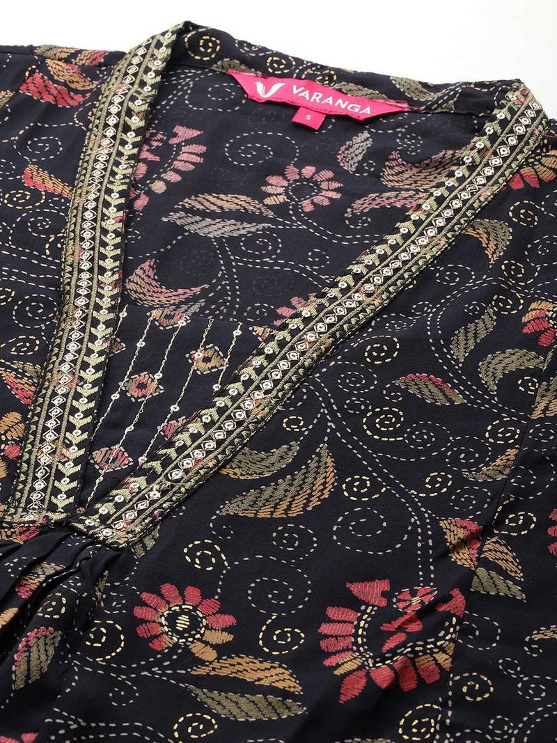 Floral Printed Sequinned Kurta With Trousers & Dupatta