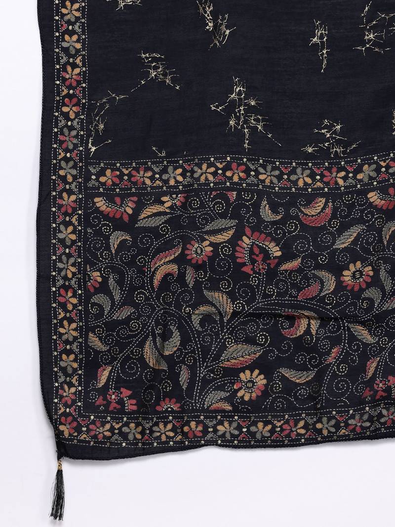 Floral Printed Sequinned Kurta With Trousers & Dupatta