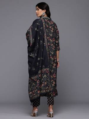 Floral Printed Sequinned Kurta With Trousers & Dupatta 7