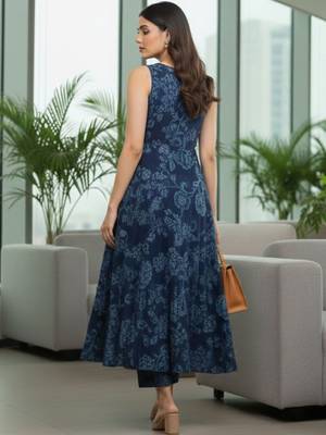 Women Floral Printed Regular Thread Work Pure Cotton Kurta with Trousers 6