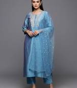 Women Ethnic Motifs Embroidered Regular Sequinned Chanderi Silk Kurta with Trousers & With Dupatta