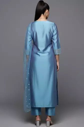 Women Ethnic Motifs Embroidered Regular Sequinned Chanderi Silk Kurta with Trousers & With Dupatta