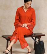 Women Regular Silk Crepe Kurta with Trousers