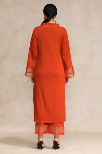 Women Regular Silk Crepe Kurta with Trousers