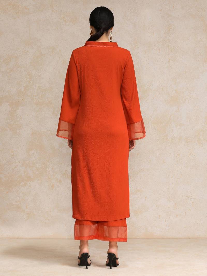 Women Regular Silk Crepe Kurta with Trousers