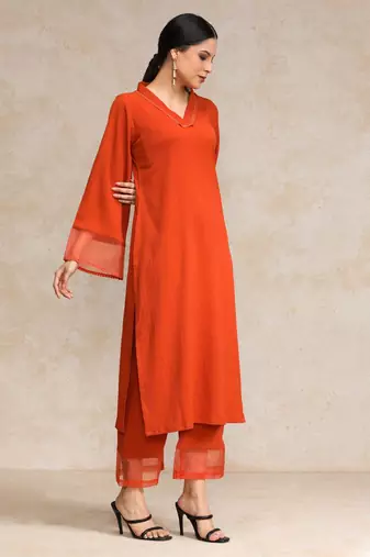Women Regular Silk Crepe Kurta with Trousers
