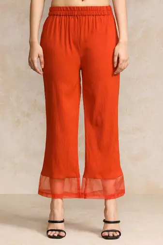 Women Regular Silk Crepe Kurta with Trousers