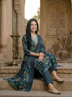 Women Floral Printed Regular Kurta with Trousers & With Dupatta 5