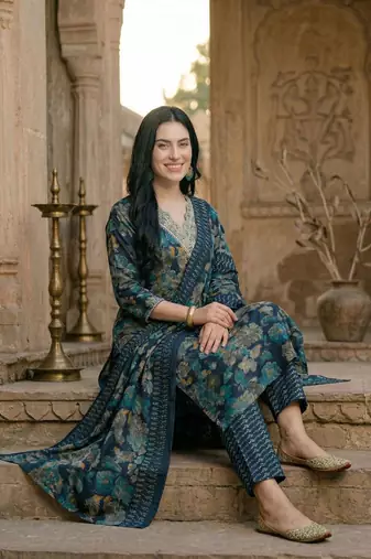 Women Floral Printed Regular Kurta with Trousers & With Dupatta