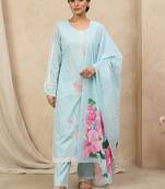 Women Floral Regular Thread Work Kurta with Trousers & With Dupatta